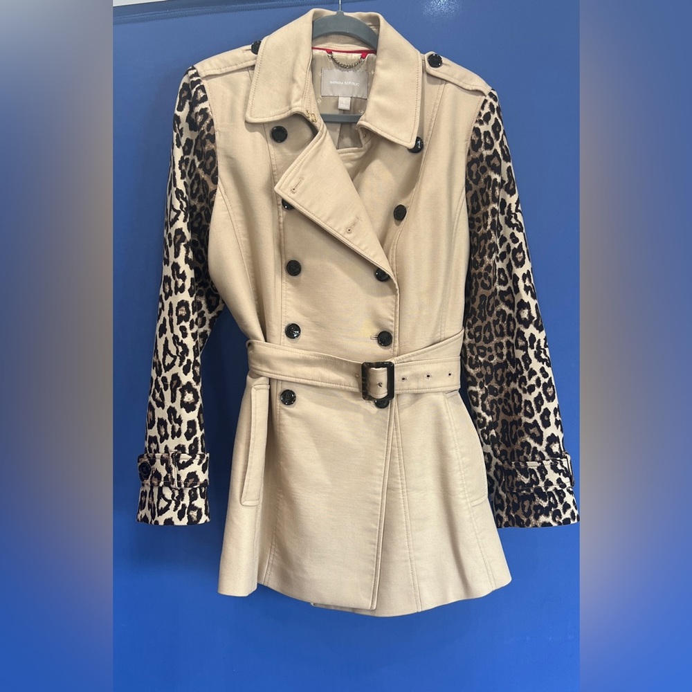 Banana Republic Trench Coat with Animal Print Sleeves